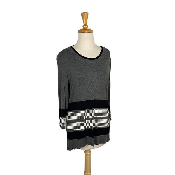 Renuar S Heather Grey Stripe Tunic Top Y2K Deadstock 3/4 Sleeve Scoop Neck VTG - Picture 4 of 7